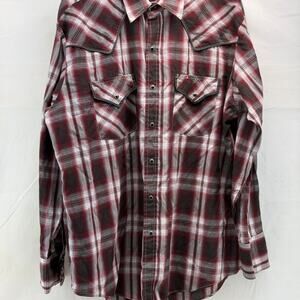 Plains western wear L men’s Red and Black Plaid pearl snap Up Shirt
